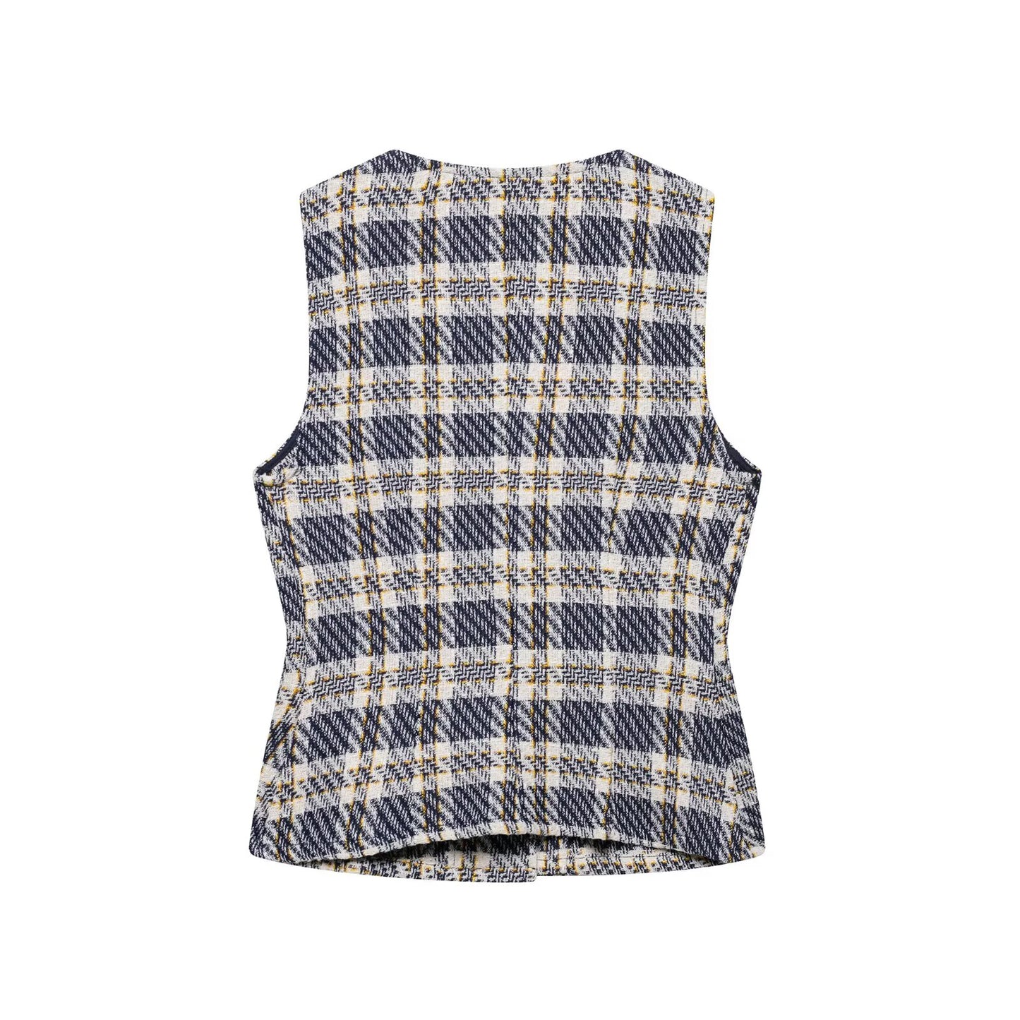 Plaid Sleeveless Button Down Top and Skirt Set