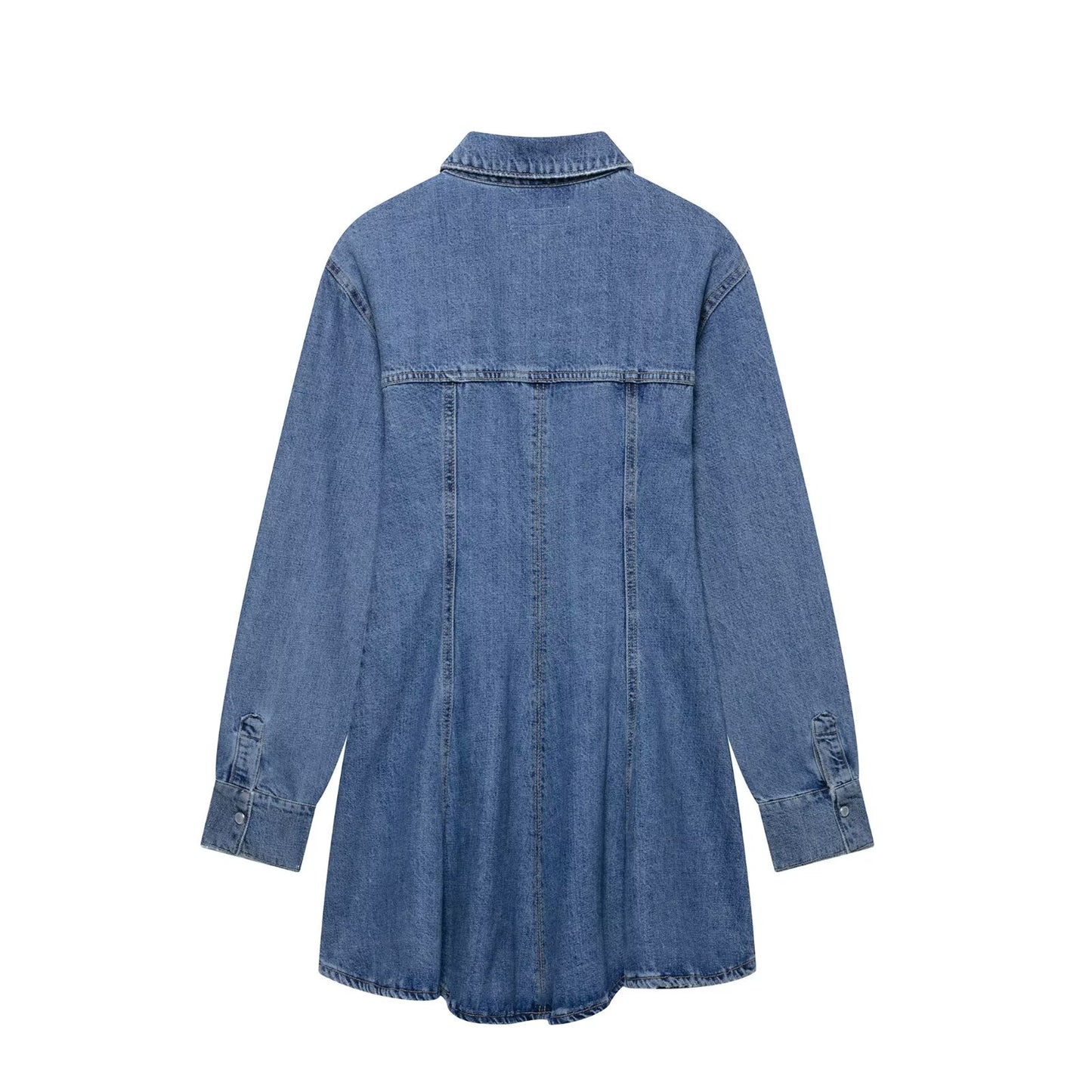 Cinched Waist Long Sleeve Button Down Denim Mini Dress
