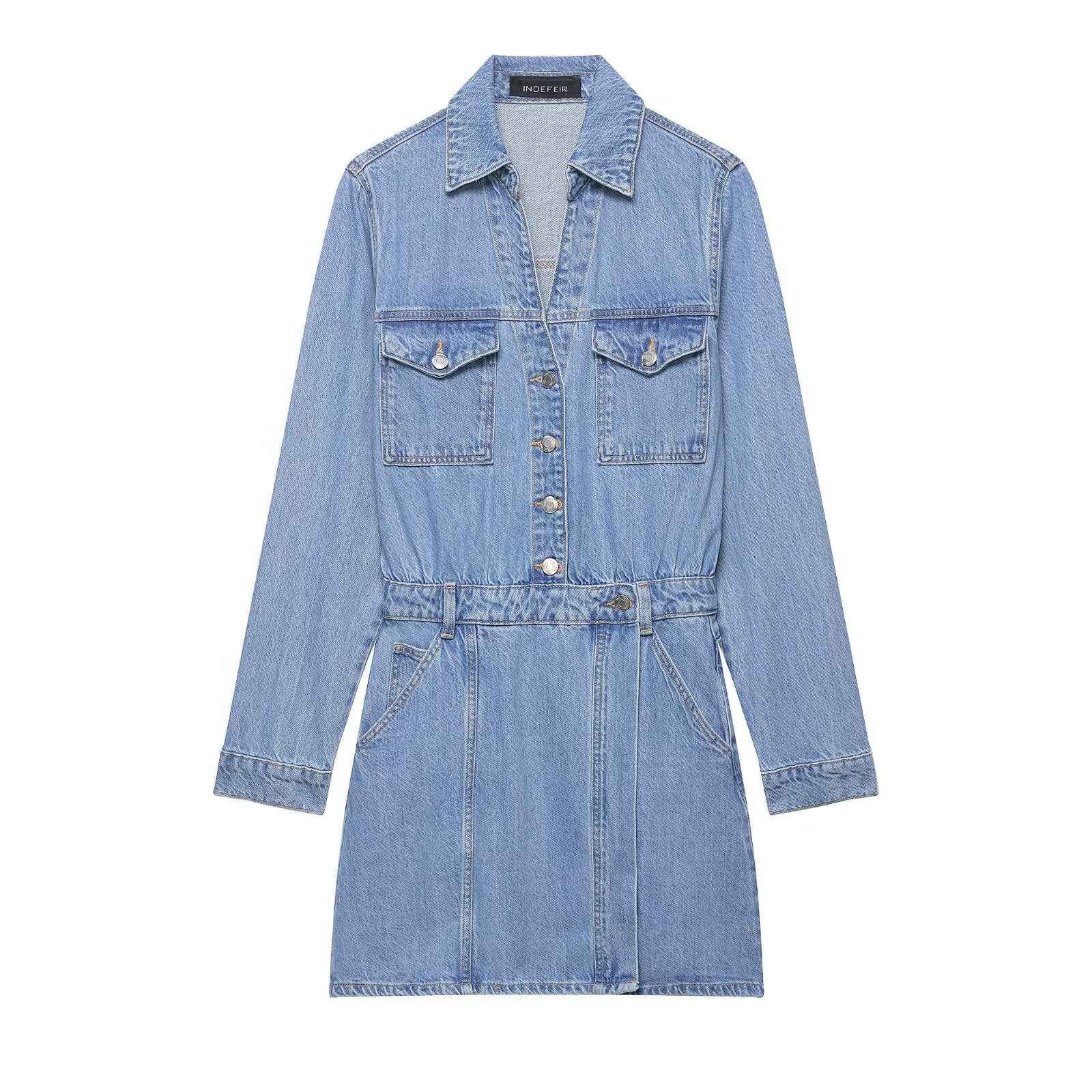 denim dress cinched waist The Easton Cinched Waist Denim Mini Dress