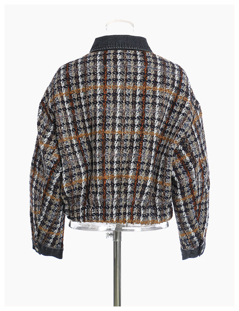 Checker and Denim Patchwork Jacket