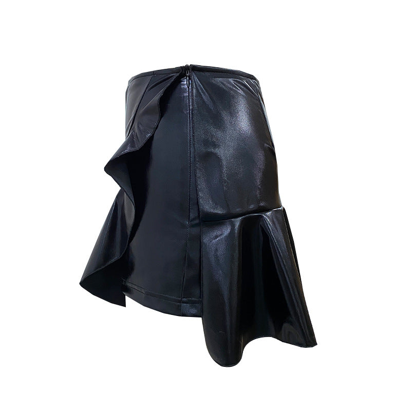 Faux Leather Ruffle Trim Mini Skirt – Shop Style Shark