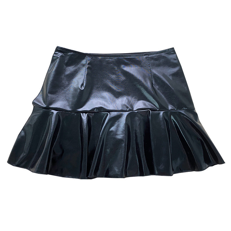 Faux Leather Ruffle Trim Mini Skirt