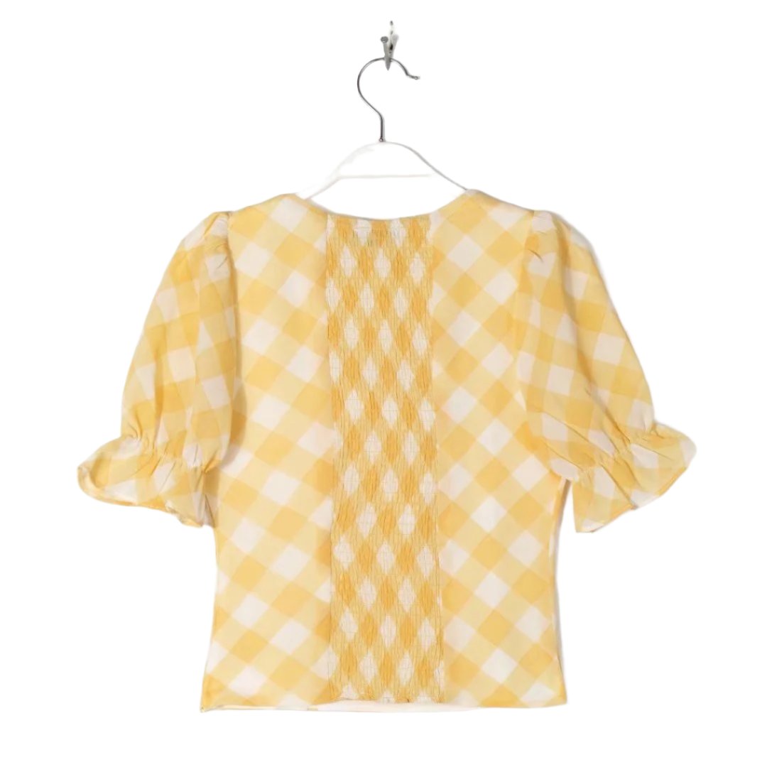 Puffy Short Sleeve Sweetheart Gingham Top