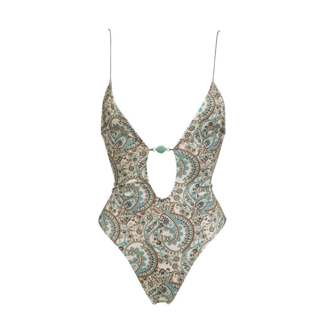Paisley Print Scoop Neckline One Piece Swimsuit