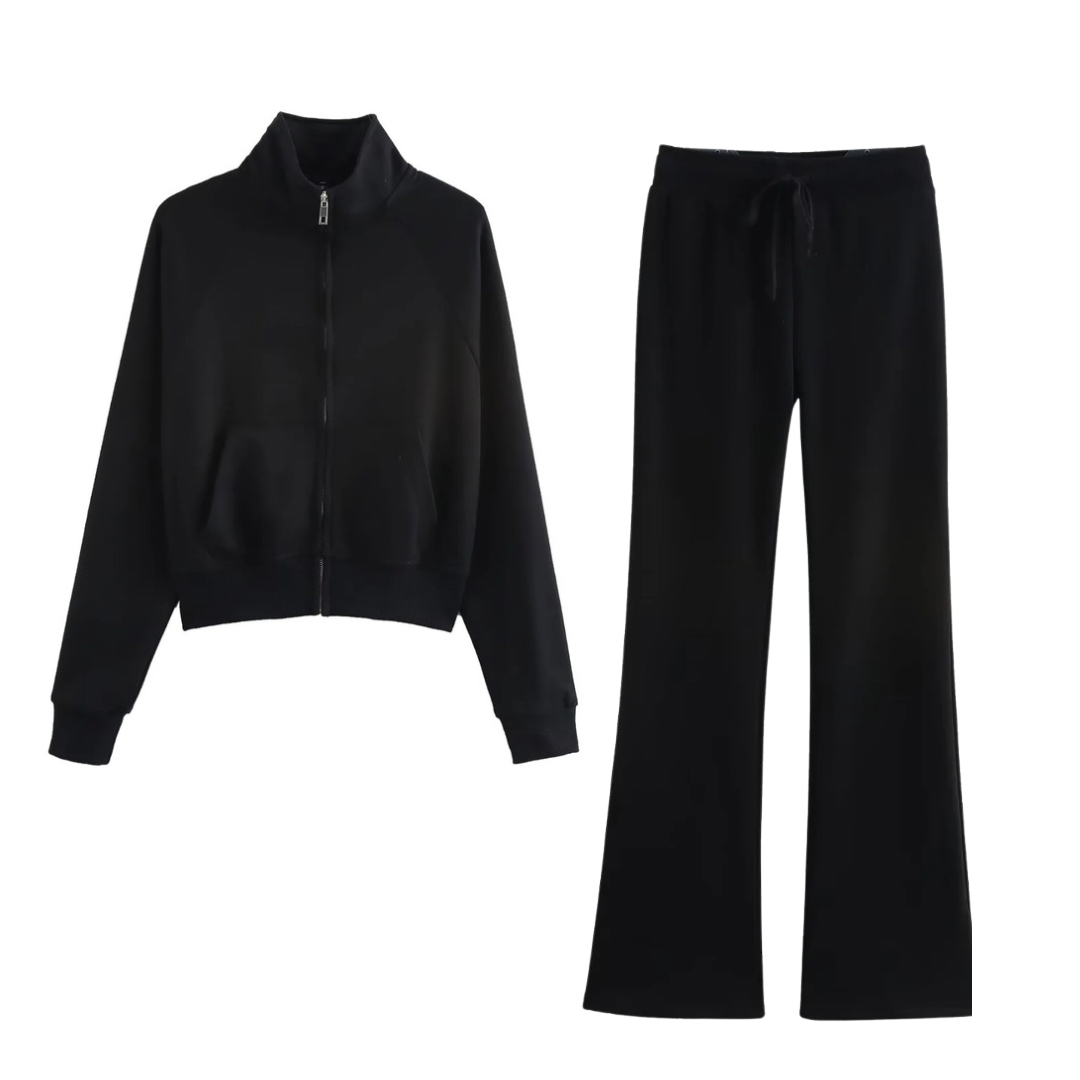 Long Sleeve Zipper Jacket and Flared Sweats