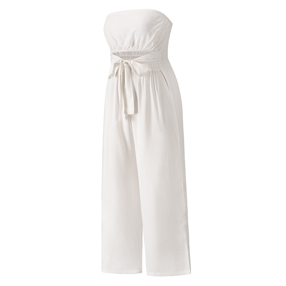 Strapless Loose Fit Belted Jumpsuit