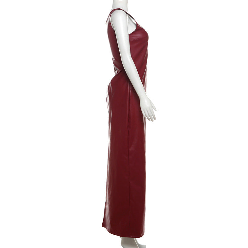 green emerald velvet dress Strapless Sweetheart Faux Leather Maxi Dress – Mara Blak main image 0