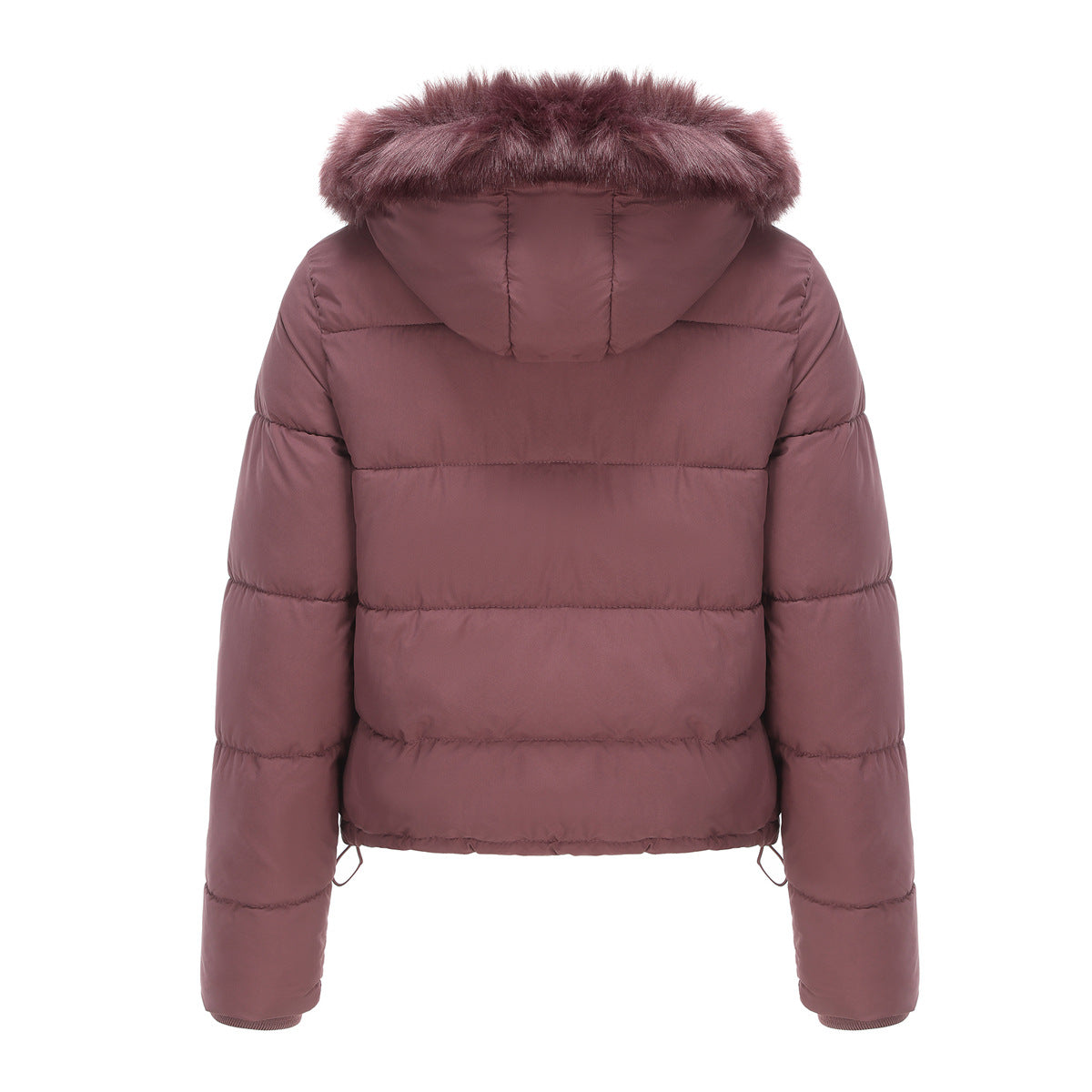 Long Sleeve Fur Trim Hood Puffer Coat