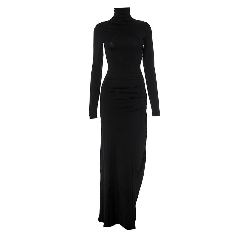 Nocturne High-neck Ruched Maxi Dress - Black Nocturne High-neck Ruched Maxi Dress - Black