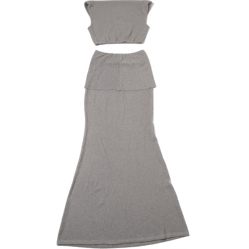 上品なファッション Asymmetric Knit Cropped Top and Maxi Skirt Set – Shop Style トップス