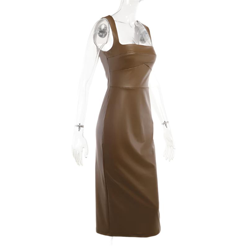 knee length dresses for ladies Pu Bustier Midi Dress – Femi9 EG main image 1