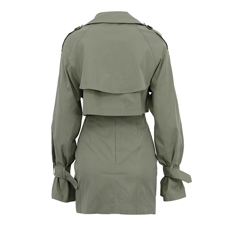 Double Breasted Trench Style Top and Skirt Set