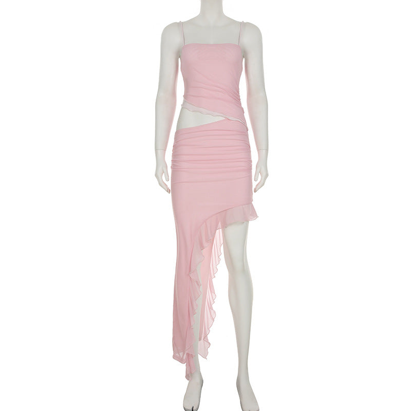 Oblique Cut Out Asymmetric Hem Mini Dress