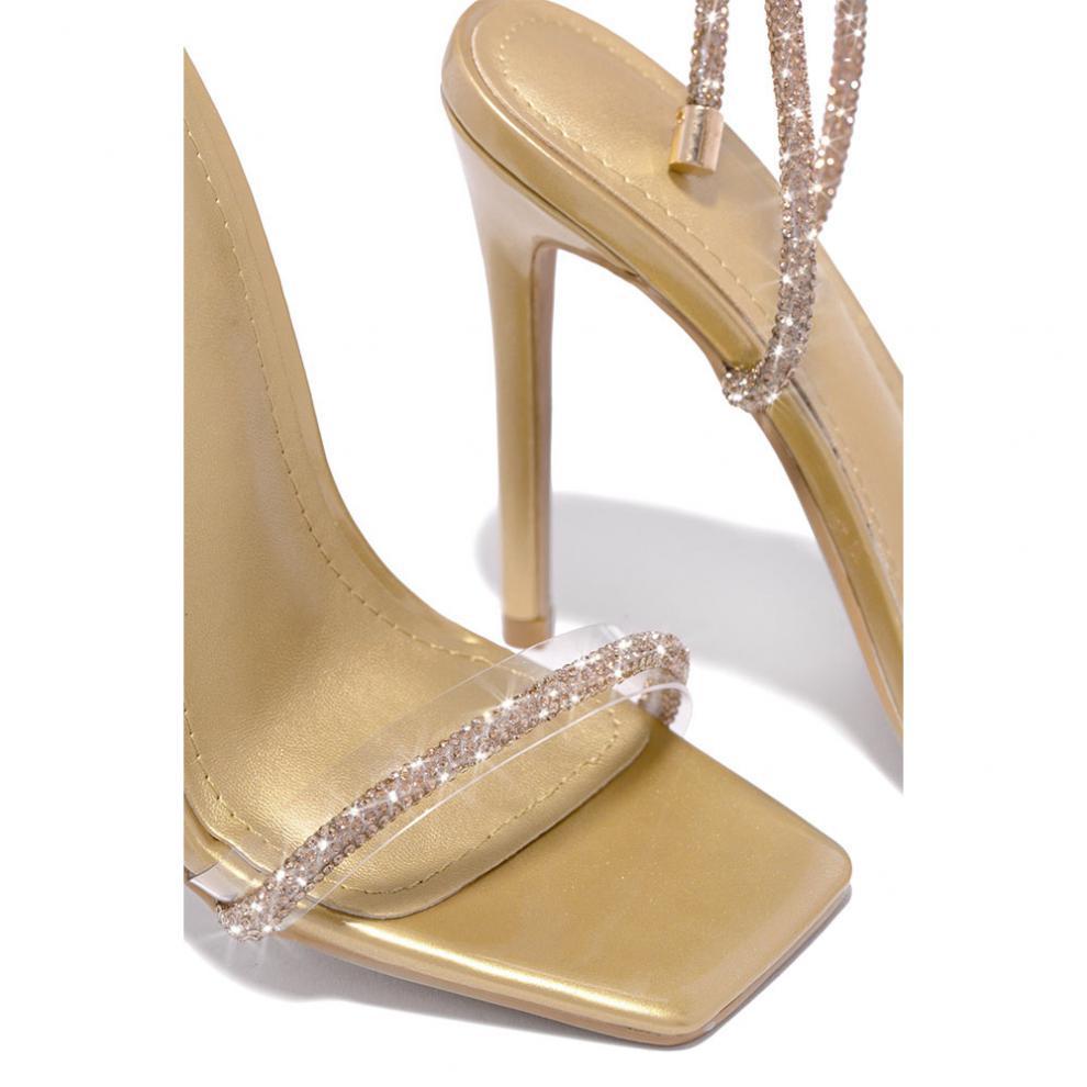 Rhinestone Lace Up Strap high Heels