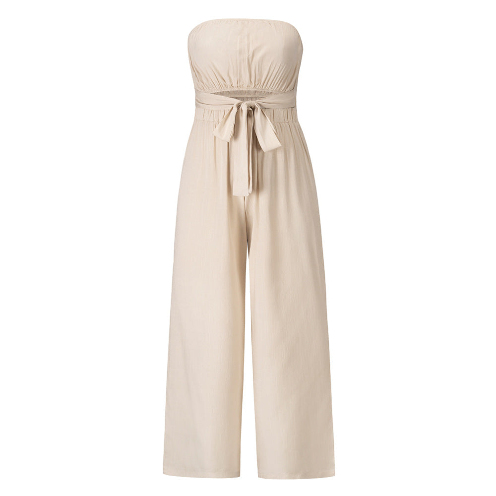 Strapless Loose Fit Belted Jumpsuit