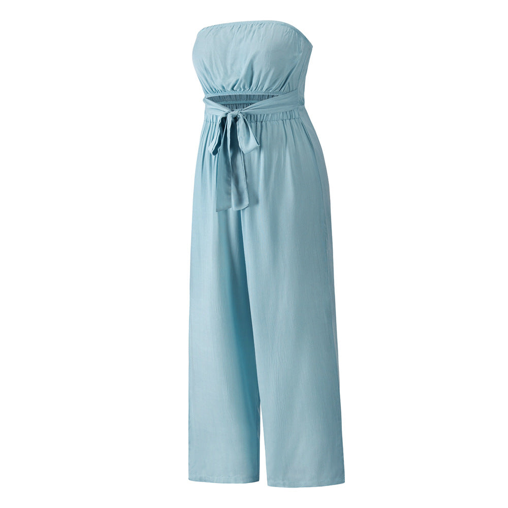 Strapless Loose Fit Belted Jumpsuit
