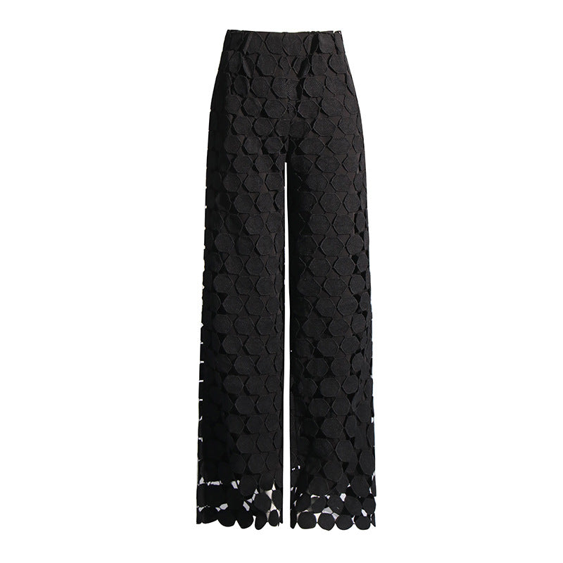 Embroidered High Waist Wide Leg Pants