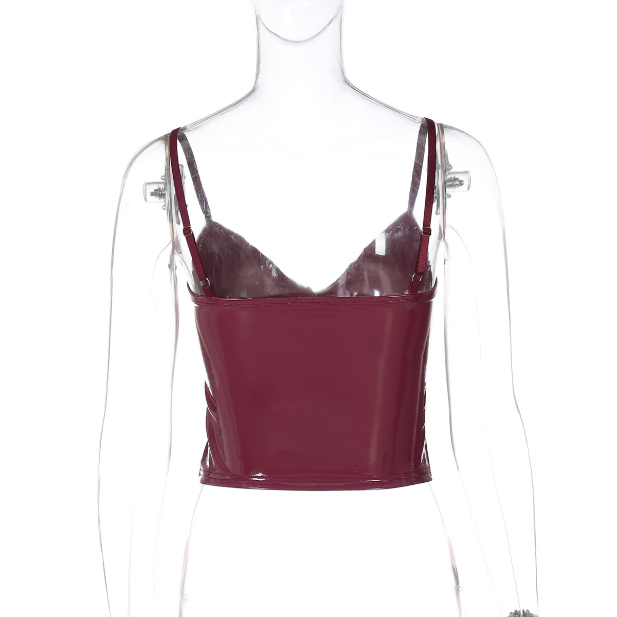 Faux Leather Spaghetti Strap Crop Top
