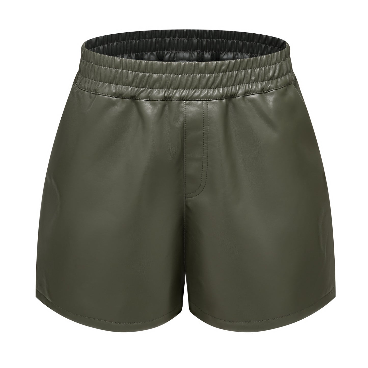 Elastic Waistband Faux Leather Shorts