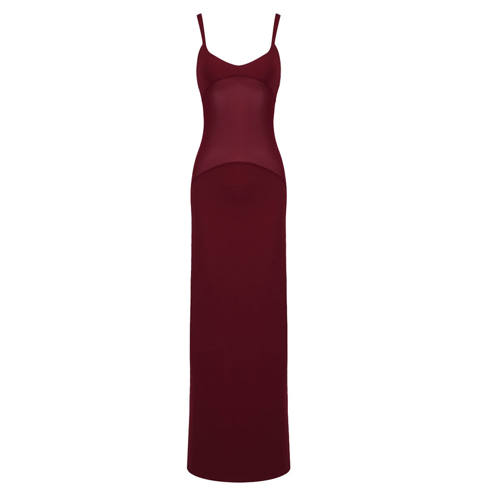 Drop Waist Mesh Cut Out Sleeveless Maxi