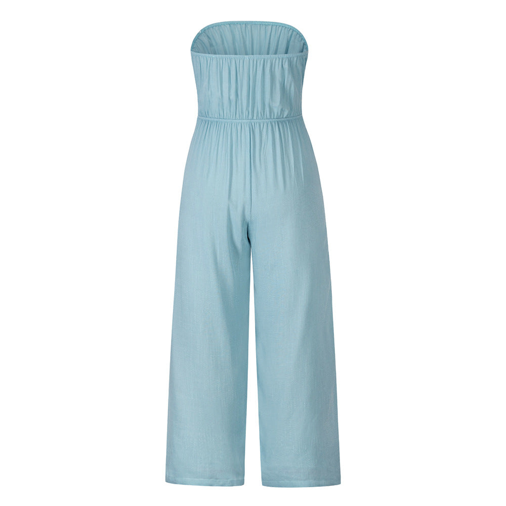Strapless Loose Fit Belted Jumpsuit