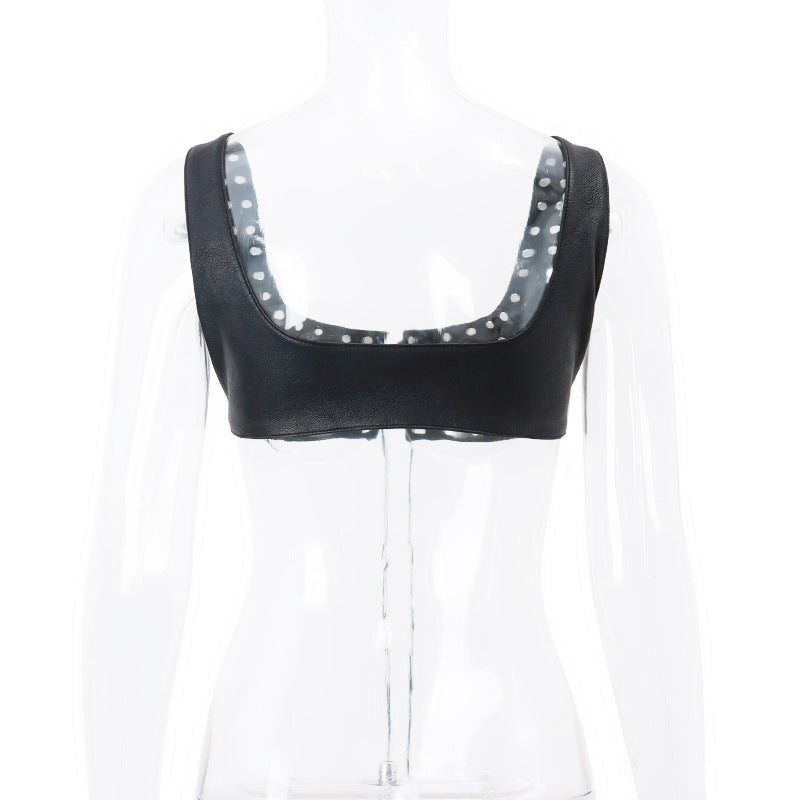 Grommet Tie Faux Leather Crop Top