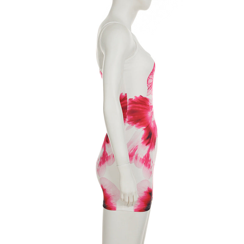 Spaghetti Strap Floral Graphic Print Mini Dress