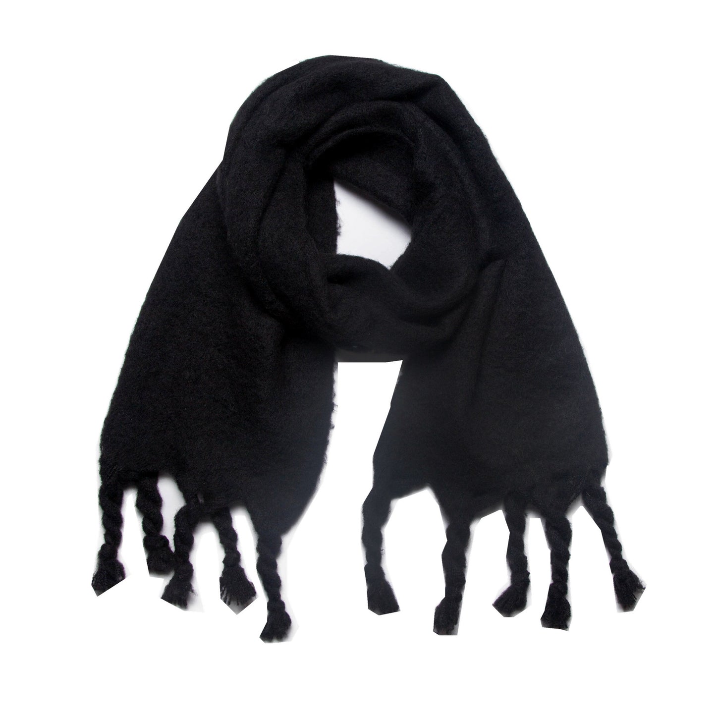 Knotted Fringe Trim Wide Scarf