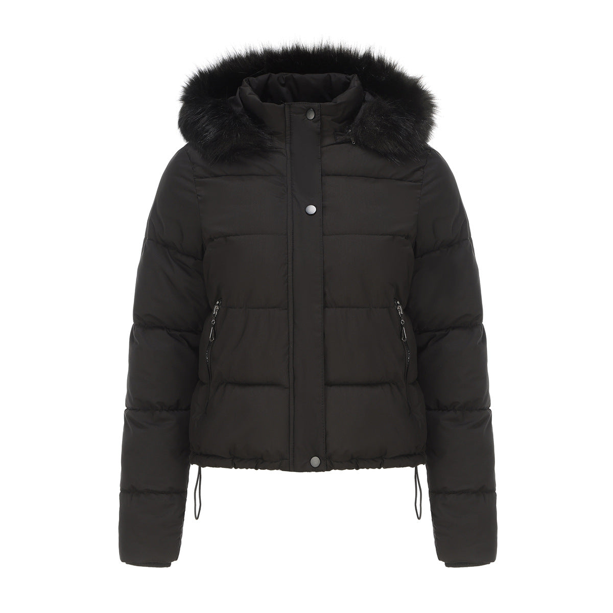Long Sleeve Fur Trim Hood Puffer Coat