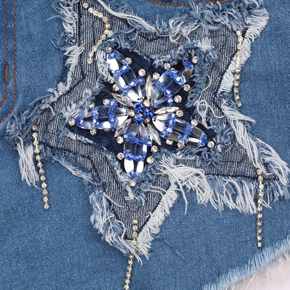 Five Pointed Sequin Star Distressed Shorts