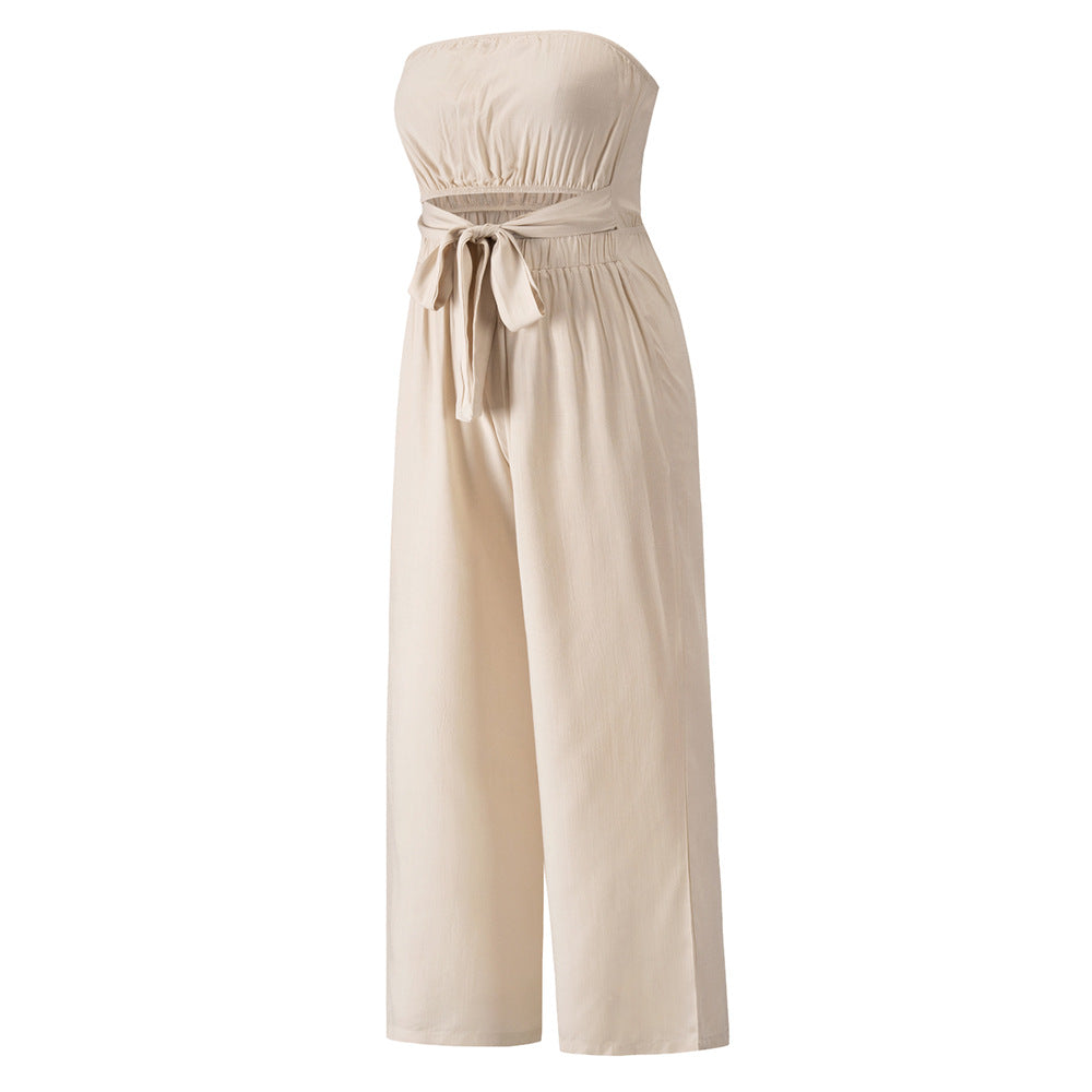 Strapless Loose Fit Belted Jumpsuit