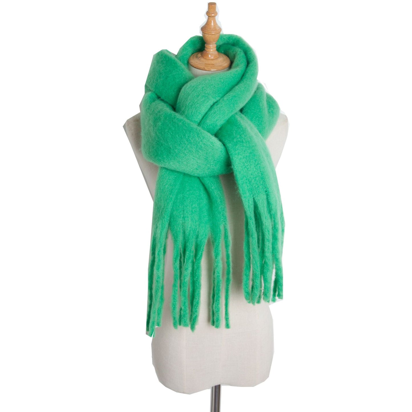 Fringe Trim Wide Knit Scarf