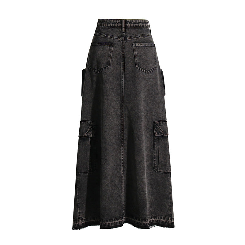 Cargo Denim Midi Skirt