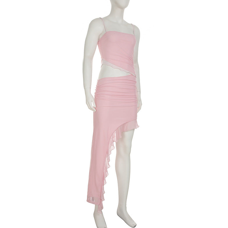 Oblique Cut Out Asymmetric Hem Mini Dress