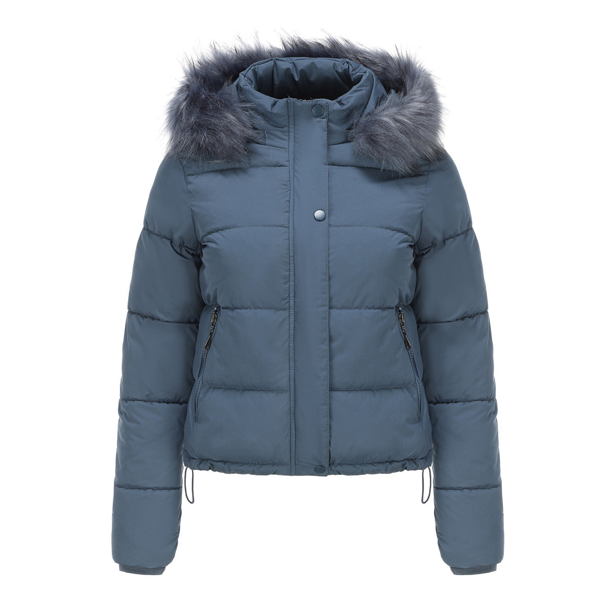 Long Sleeve Fur Trim Hood Puffer Coat
