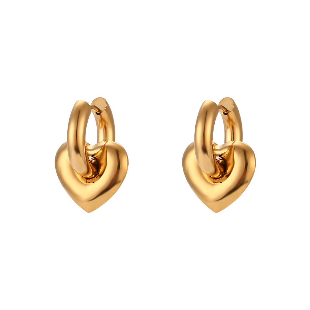 Stainless Steel Gold Plated Glossy Heart Earrings