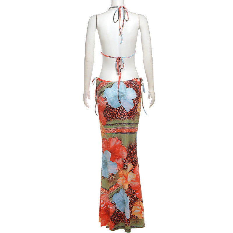 Printed Bikini and Skirt Set