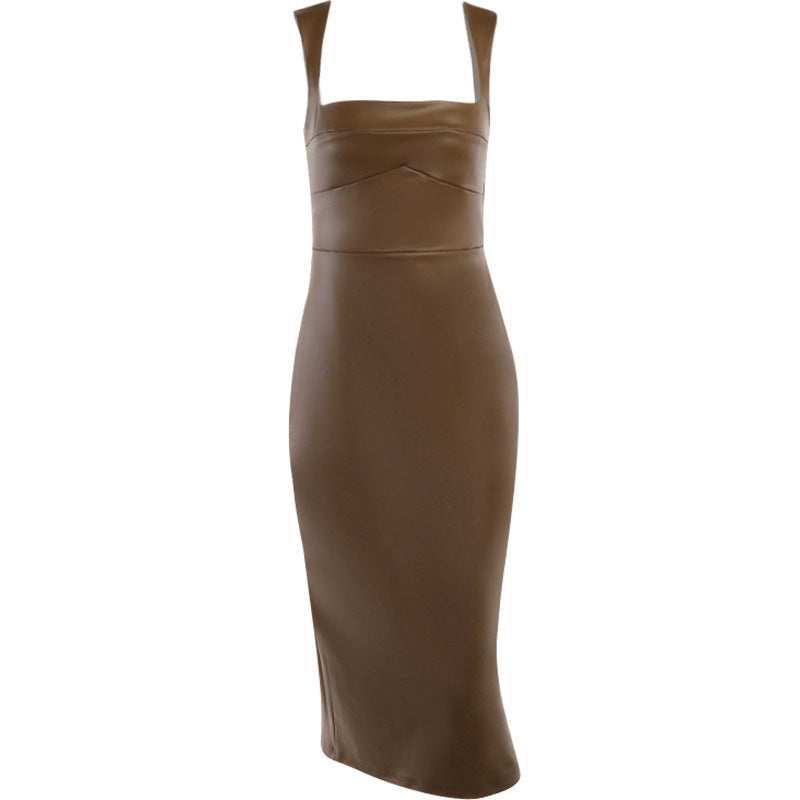 knee length dresses for ladies Pu Bustier Midi Dress – Femi9 EG