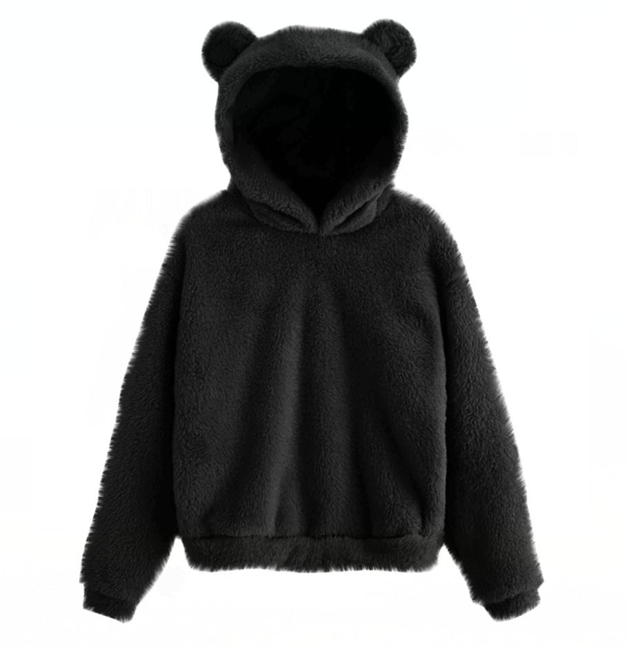 Black furry hoodie on sale