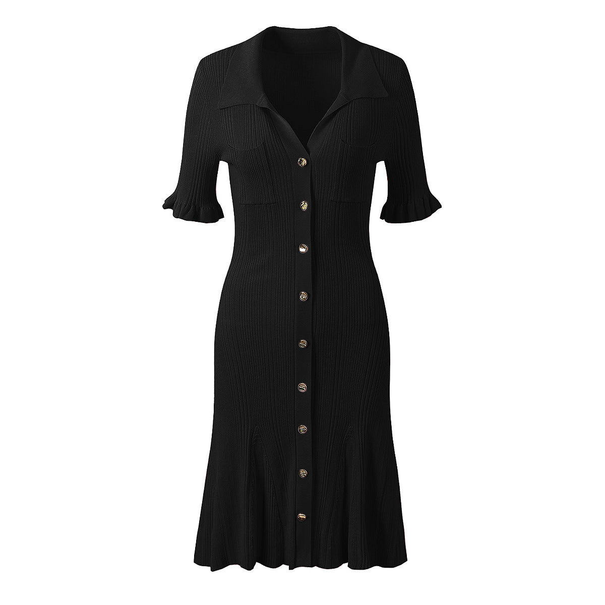 open lace back dress Pleated Collared Short Sleeve Mini Dress
