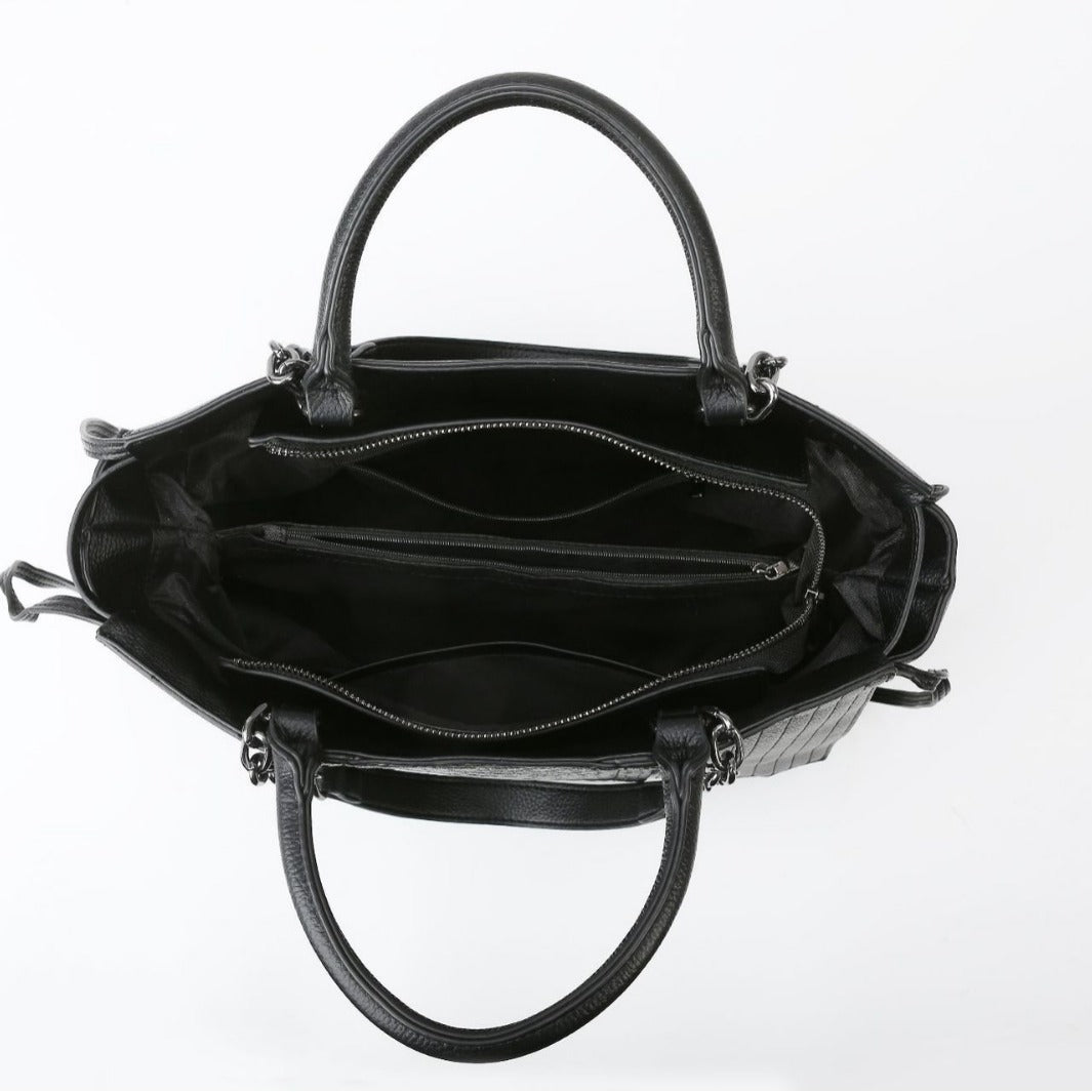 Textured Faux Leather Animal Print Tote Bag
