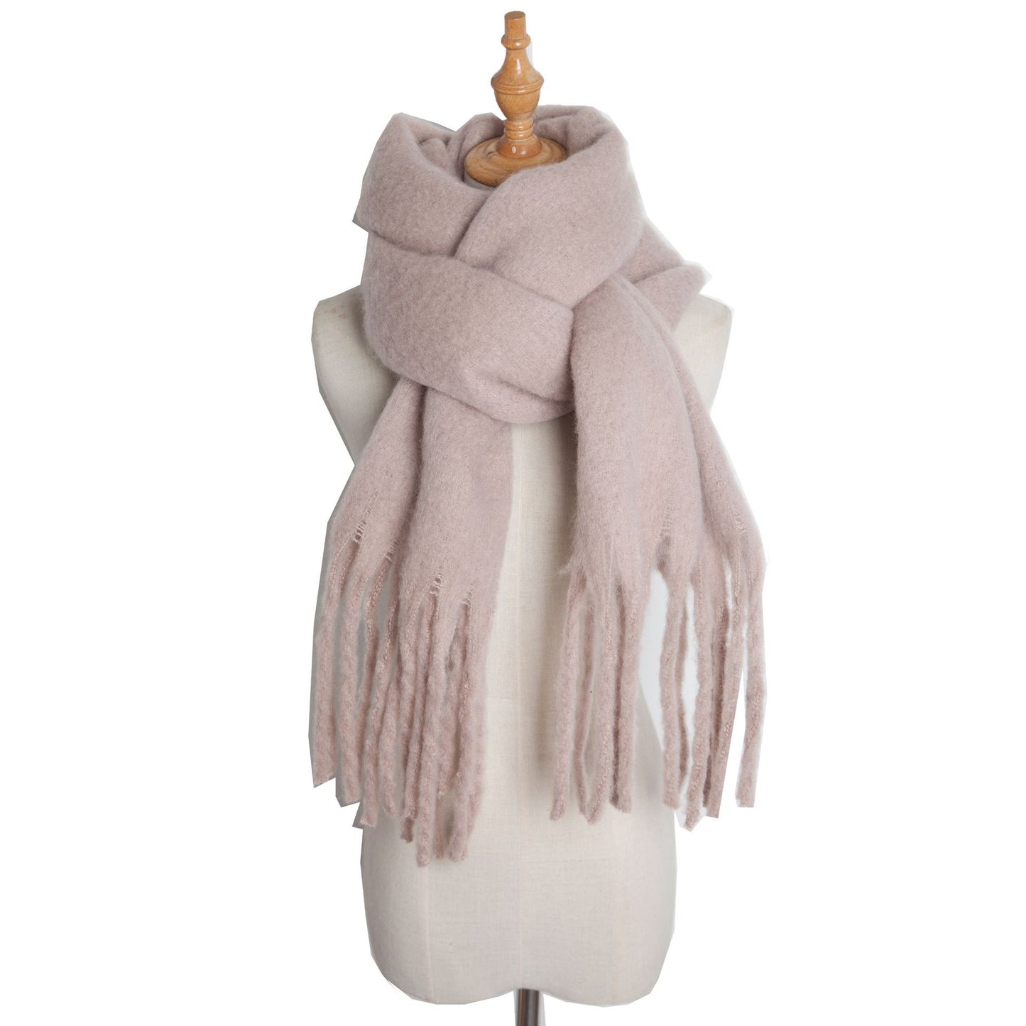 Fringe Trim Wide Knit Scarf
