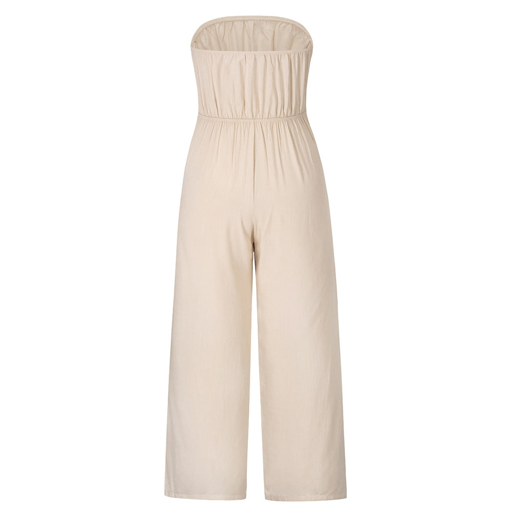 Strapless Loose Fit Belted Jumpsuit
