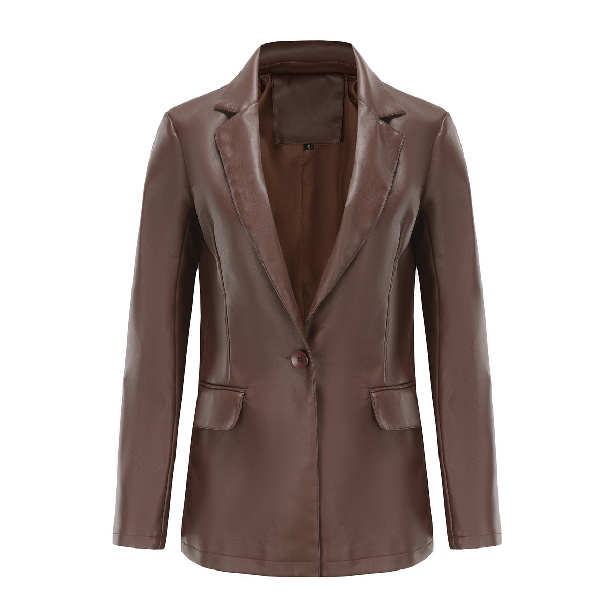 Long Sleeve Single Button PU Blazer