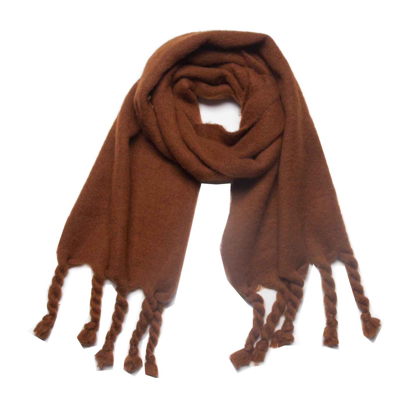 Knotted Fringe Trim Wide Scarf