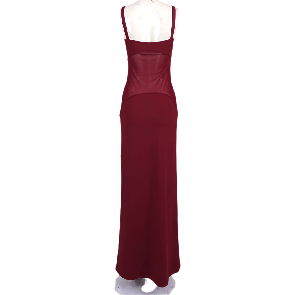 Drop Waist Mesh Cut Out Sleeveless Maxi