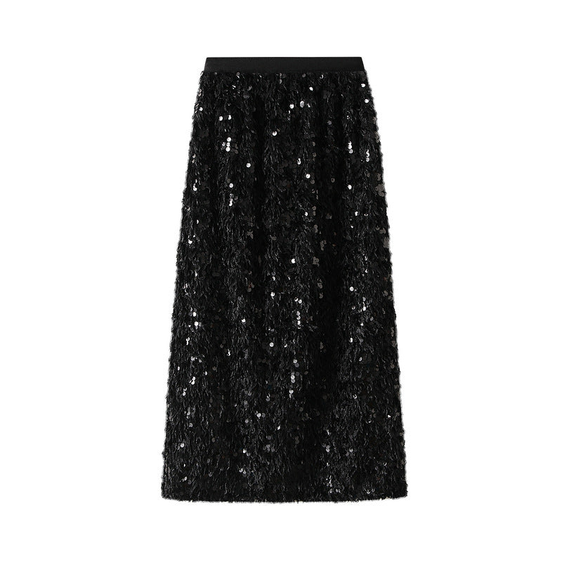 Lined Sequin Midi Skirt