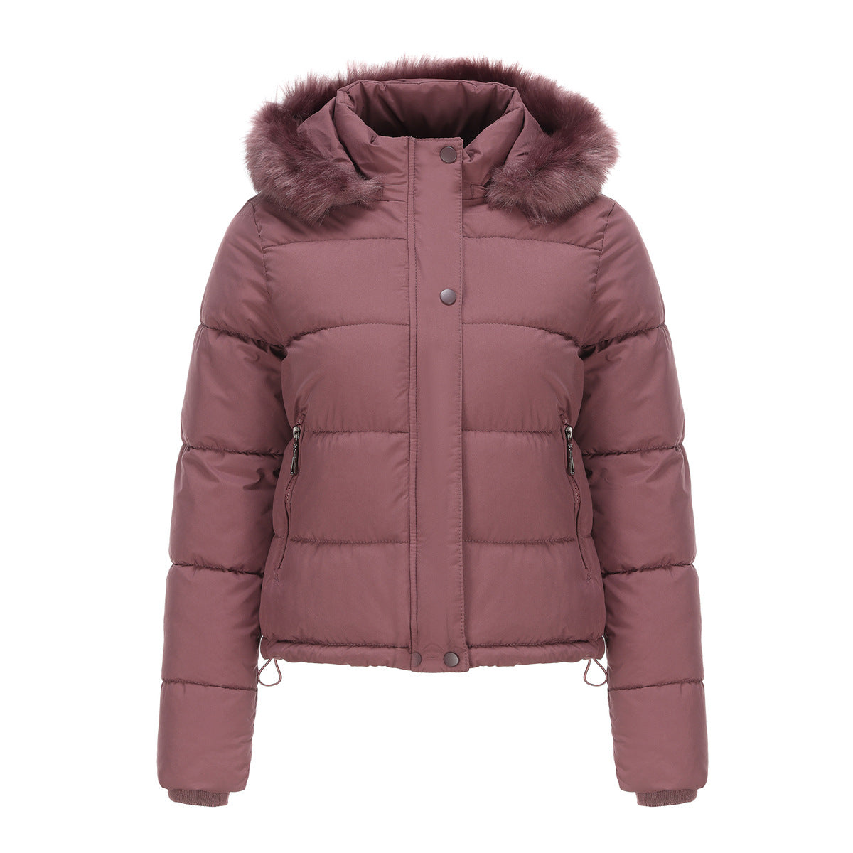 Long Sleeve Fur Trim Hood Puffer Coat