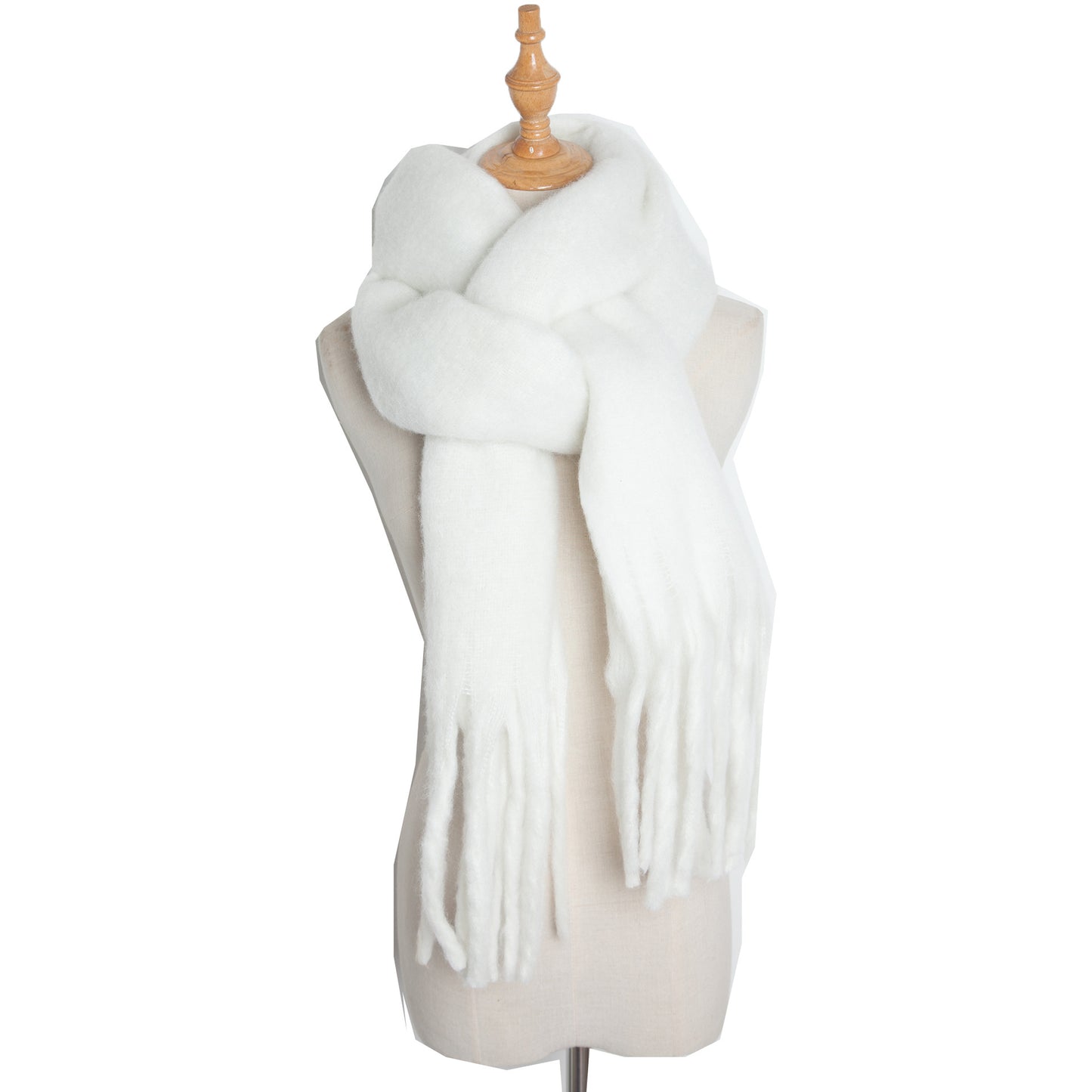 Fringe Trim Wide Knit Scarf