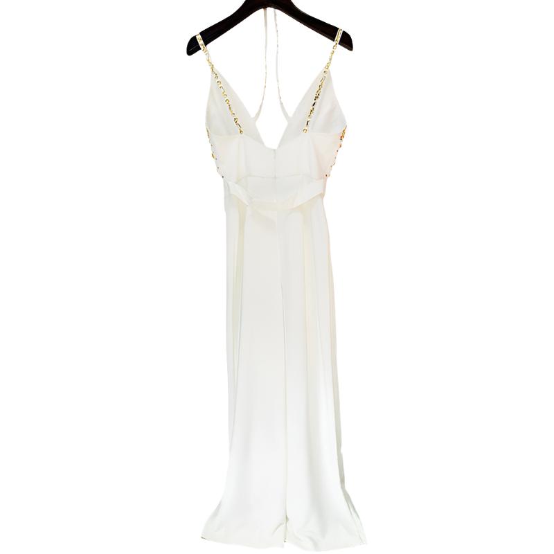 Beaded & Sequin Cross Front Spaghetti Strap Jumpsuit